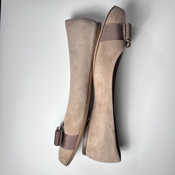 SALVATORE FERRAGAMO Varina Ballet Flat Suede Beige Woman 9.5 - Picture 7 of 12